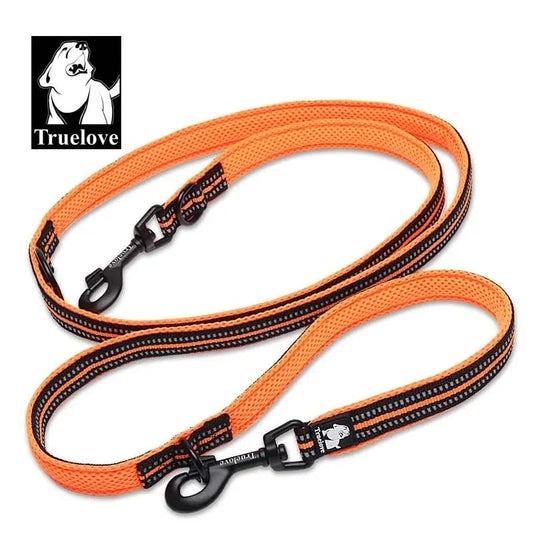 Laisse Truelove 7 en 1 avec mâtins libres, orange with black hardware, double laisse