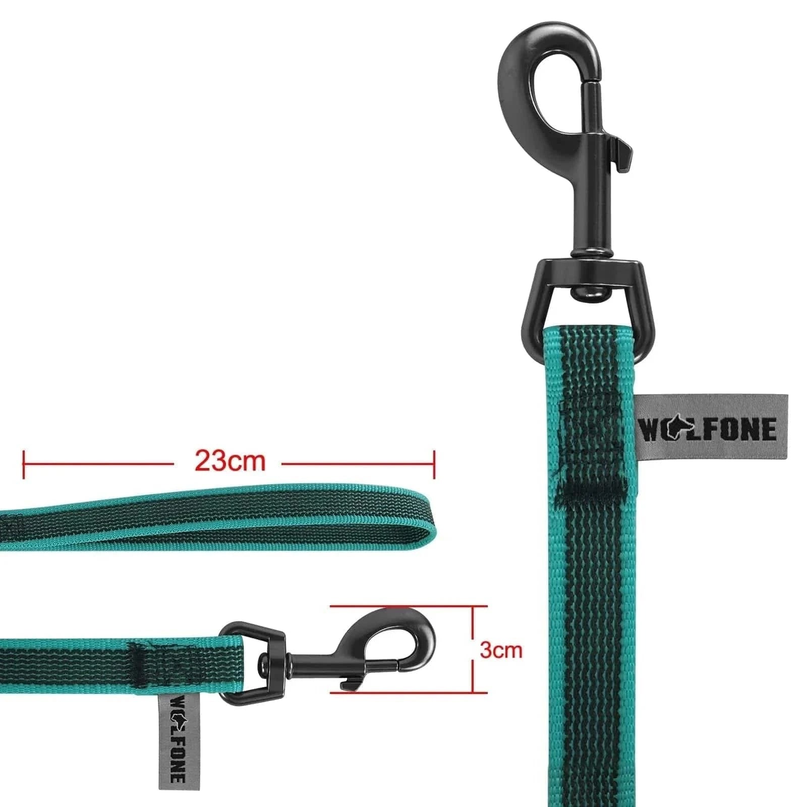 Laisse d’entraînement en fibre résistante vert et noir avec clips en métal pour chiens