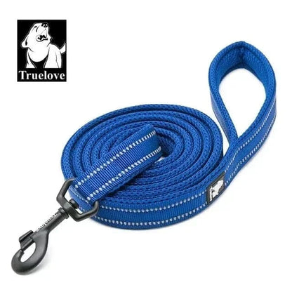 Laisse Truelove 200 cm maille douce avec coutures réfléchissantes pour chien bleu