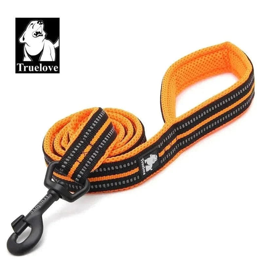 Laisse Truelove 200 cm en maille douce avec coutures réfléchissantes, style orange et noir