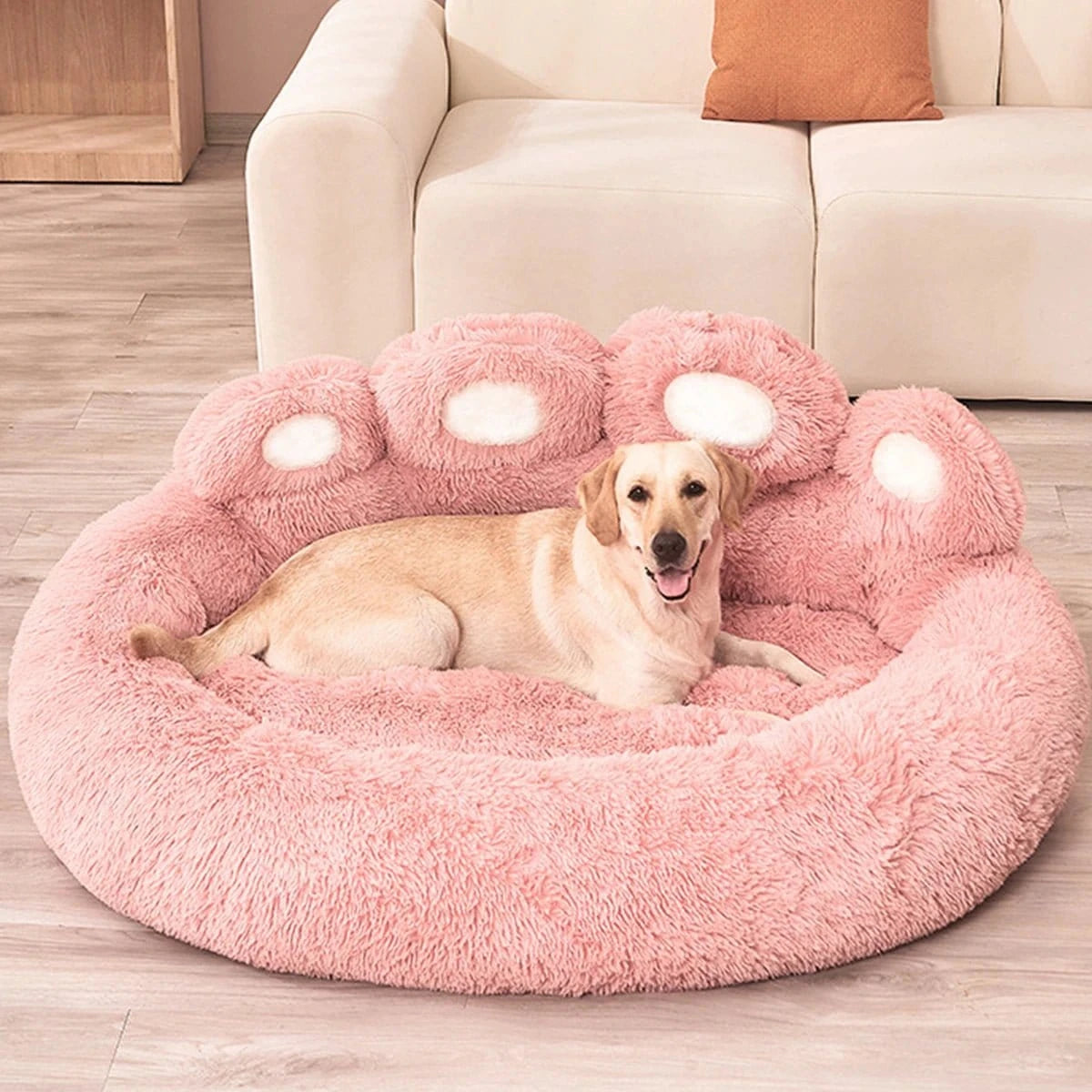 Lit moelleux en coton avec soutien optimal pour chien moyen et Labrador sur lit pink