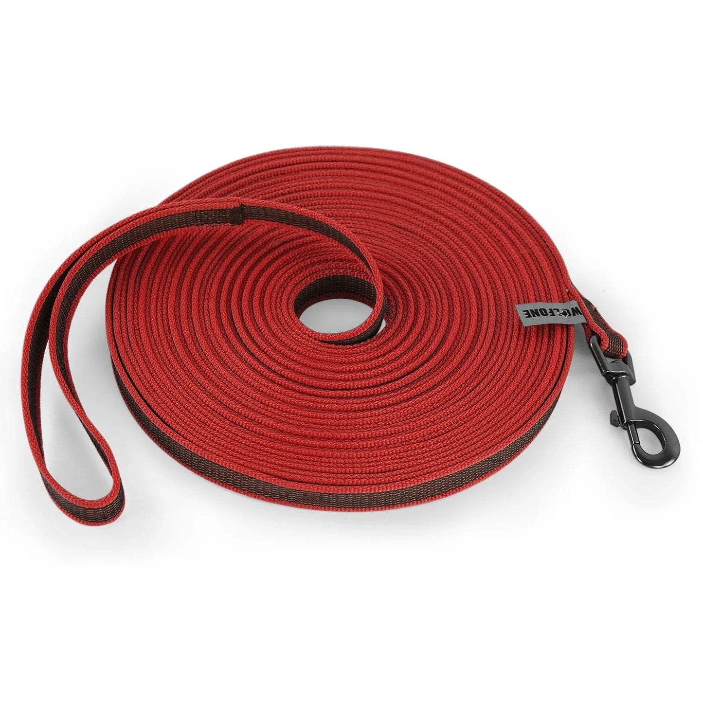Longe d’entraînement en fibre résistante pour liberté contrôlée avec leash rouge coiled