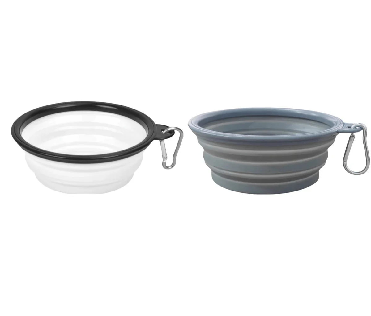 Deux gamelles pliables en silicone, faciles à nettoyer pour aux chiens, avec carabiner