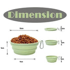 Image montrant une gamelle pliable pour chien voyage en silicone avec dimensions