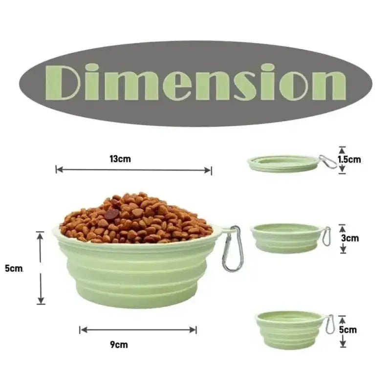 Image montrant une gamelle pliable pour chien voyage en silicone avec dimensions