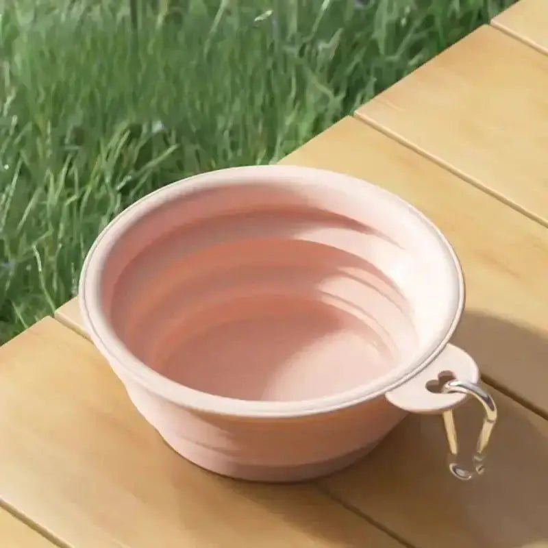Gamelle pliable pour chien voyage en silicone rose avec carabiner pour randonnée