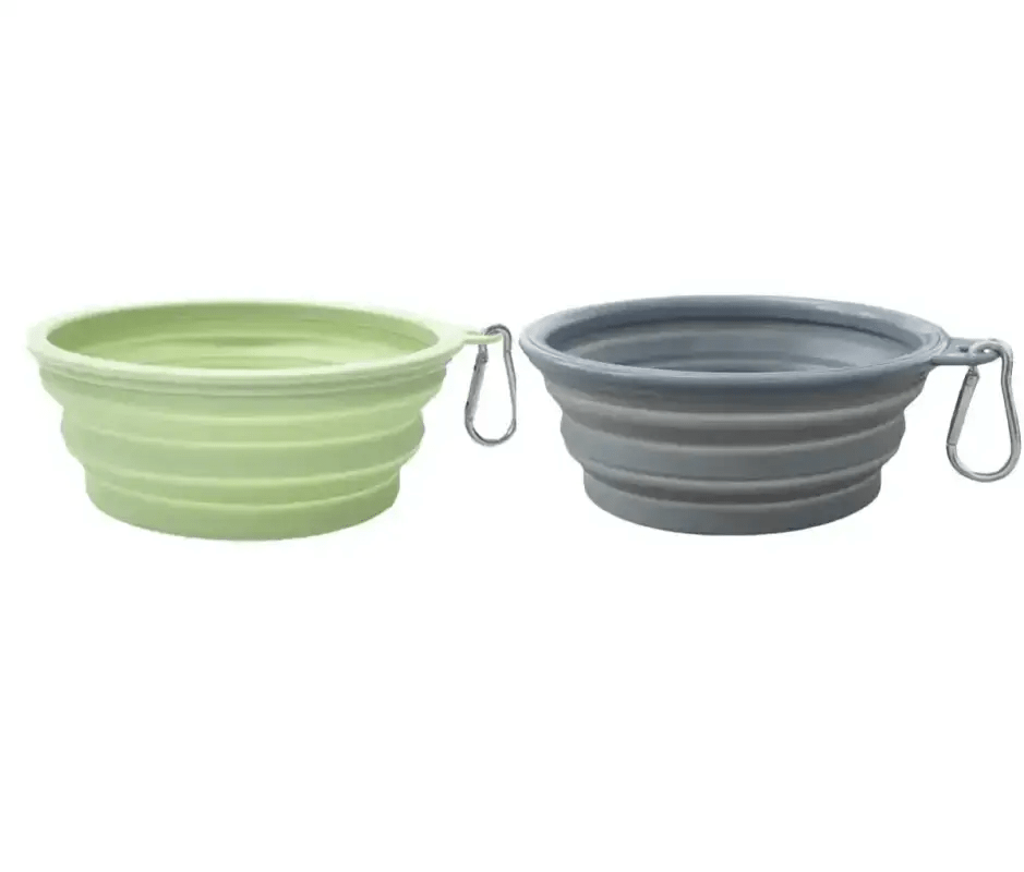 Deux gamelles pliables pour chien en silicone avec clip de fixation pour voyage et randonnée