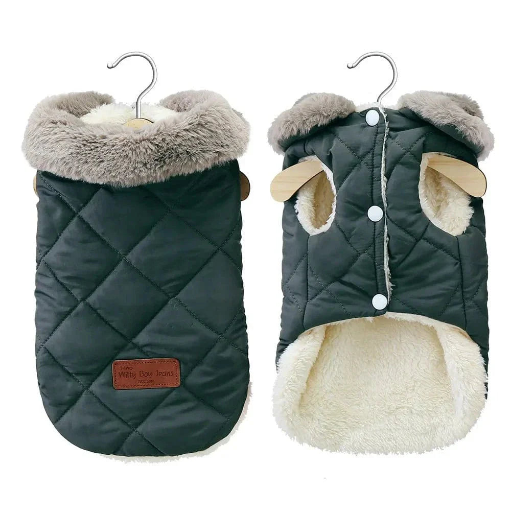 Manteau chaud en coton épais pour petits chiens avec col en fourrure