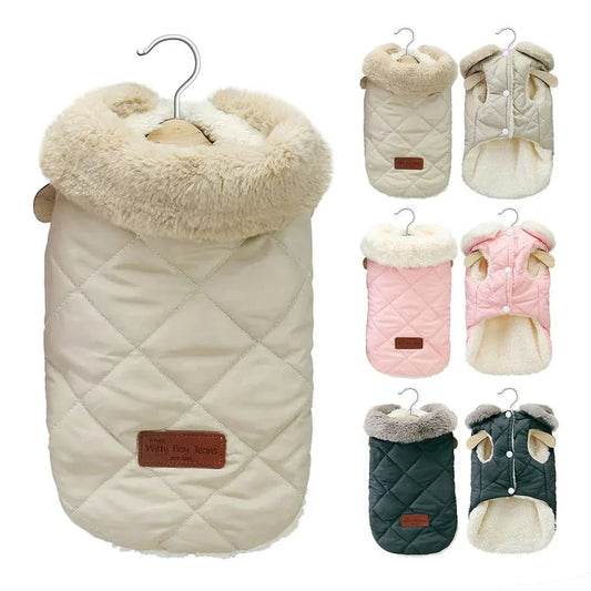 Manteau chaud pour petits chiens en coton épais avec col en fourrure faux, quilté