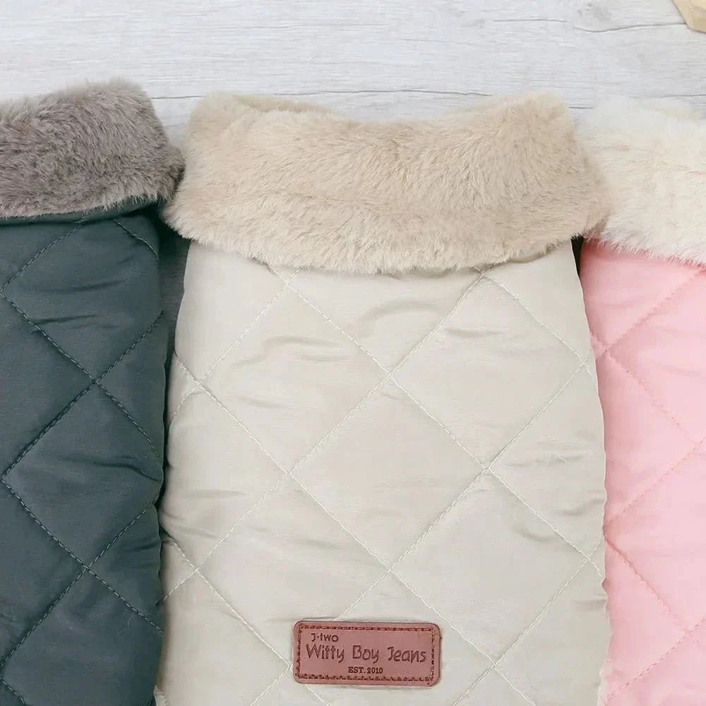 Manteau chaud pour petits chiens en coton épais avec col en fourrure faux, style quilted