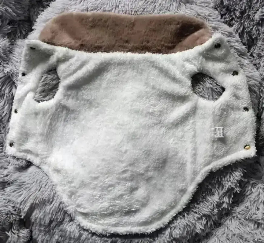 Fuzzy dog coat with brown collar, manteau matelassé pour chien hiver chaud et élégant