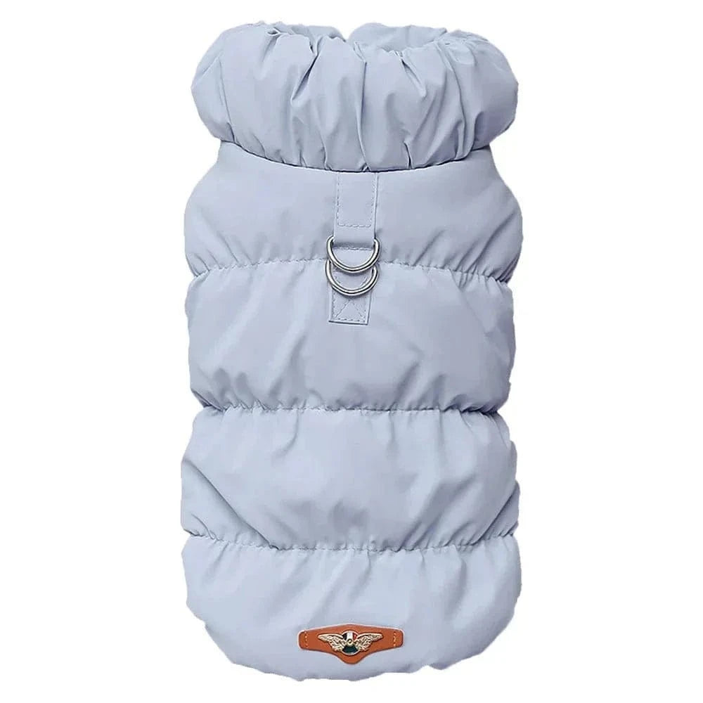 Veste puffer bleue claire pour chien, manteau d’hiver chaud, protection optimale