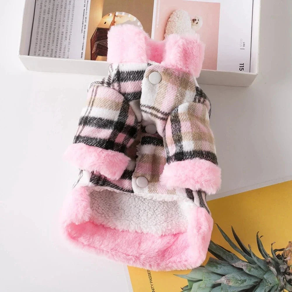 Pink and plaid dog coat Manteau Doublé à Carreaux, offrez chaleur avec carreaux doublé