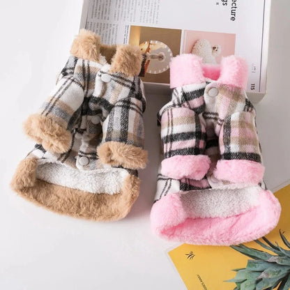 Deux manteaux à carreaux doublé avec fausse fourrure pour chien, offrez chaleur style