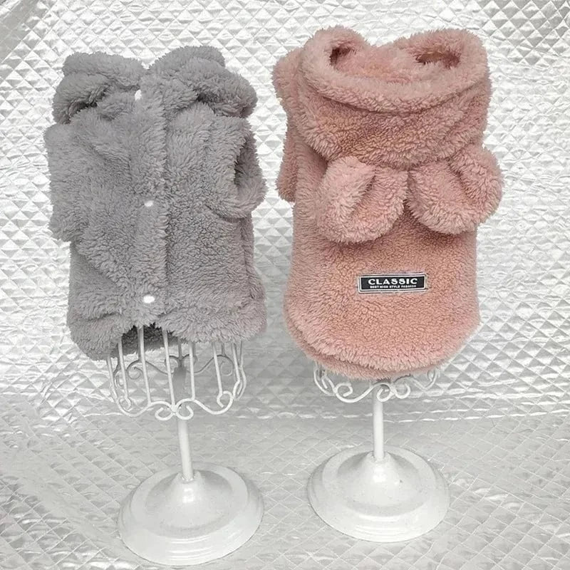 Deux hoodies pelucheux pour animaux moyens, facile à enfiler, manteau doux avec oreilles