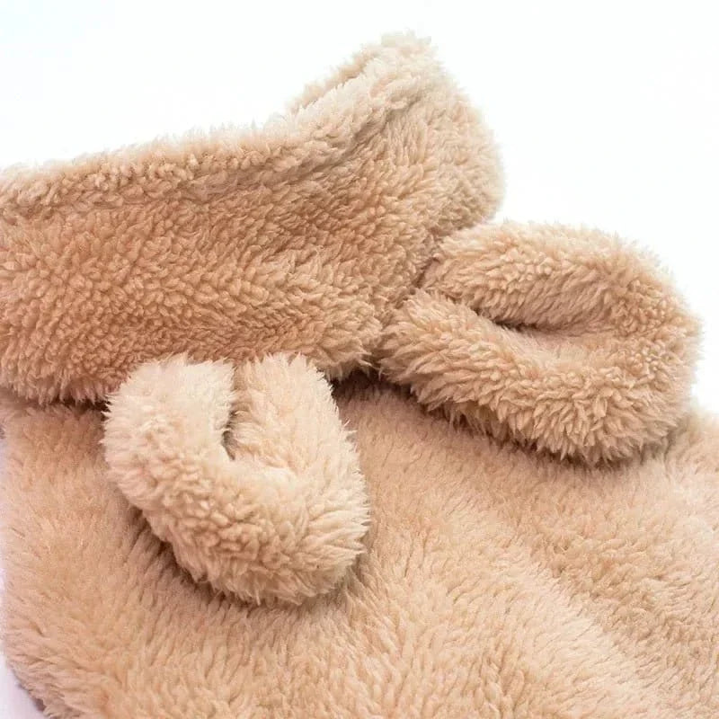 Manteau doux et facile à enfiler pour moyennes races avec oreilles, hoodie fuzzy beige