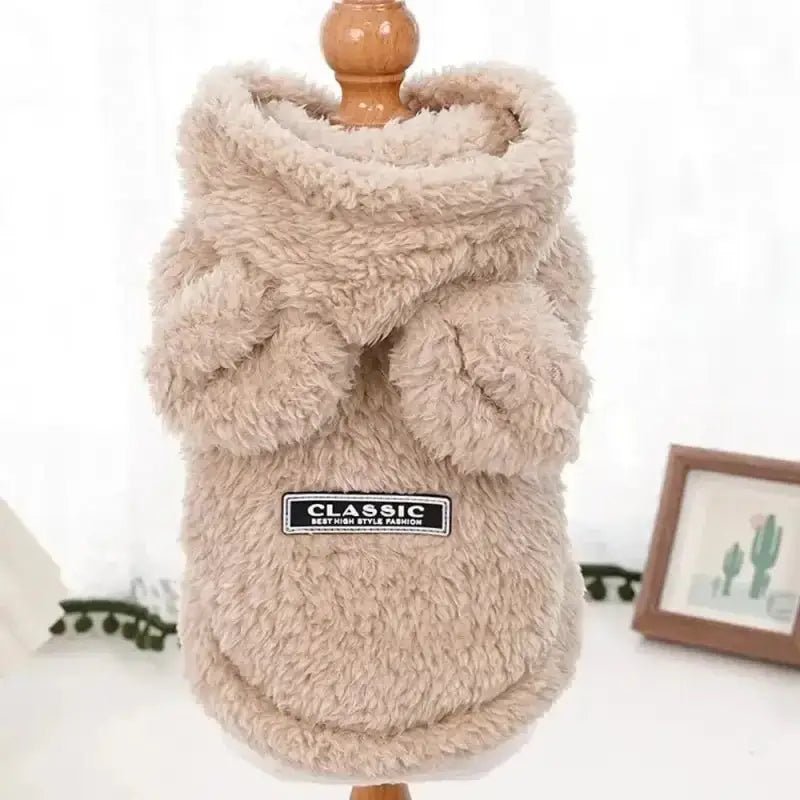 Manteau polaire chaud pour petit chien, sweat à capuche beige fuzzy pour chien frileux