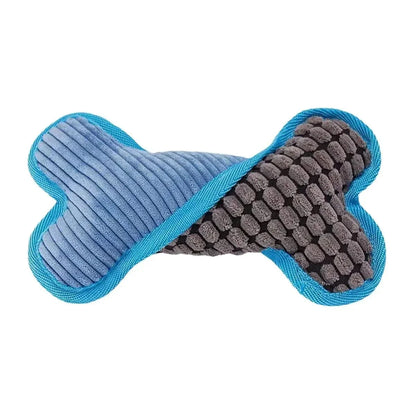 Os Couineur en Peluche with two-toned dog bone toy, blue trim for design sonore