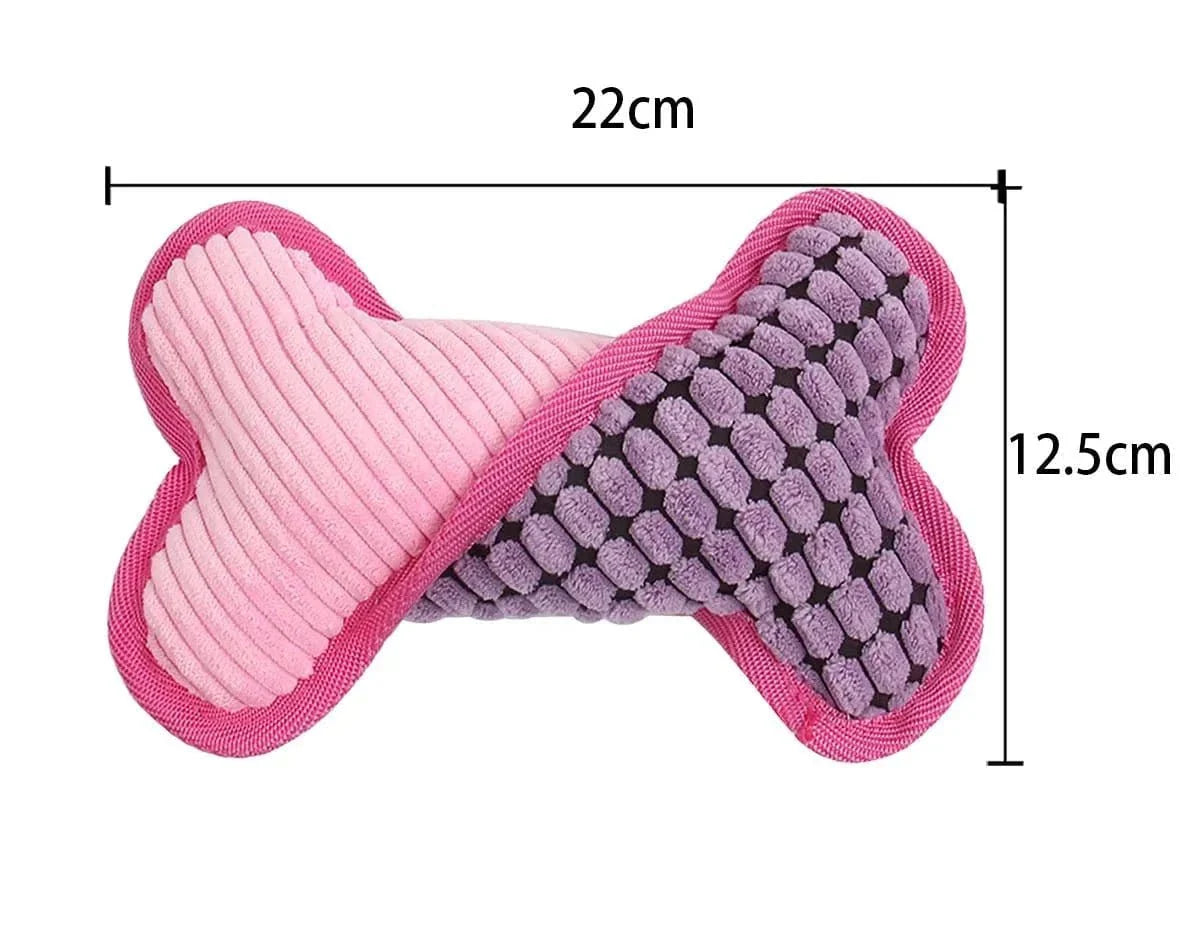 Jouet en peluche rose et violet avec couineur intégré, parfait pour mordillements modérés