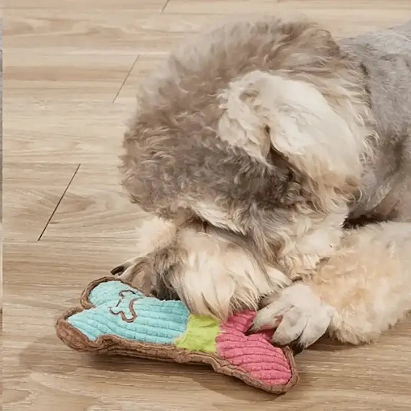 Fluffy dog with os en peluche pour chien et jouet couineur pour petit chien