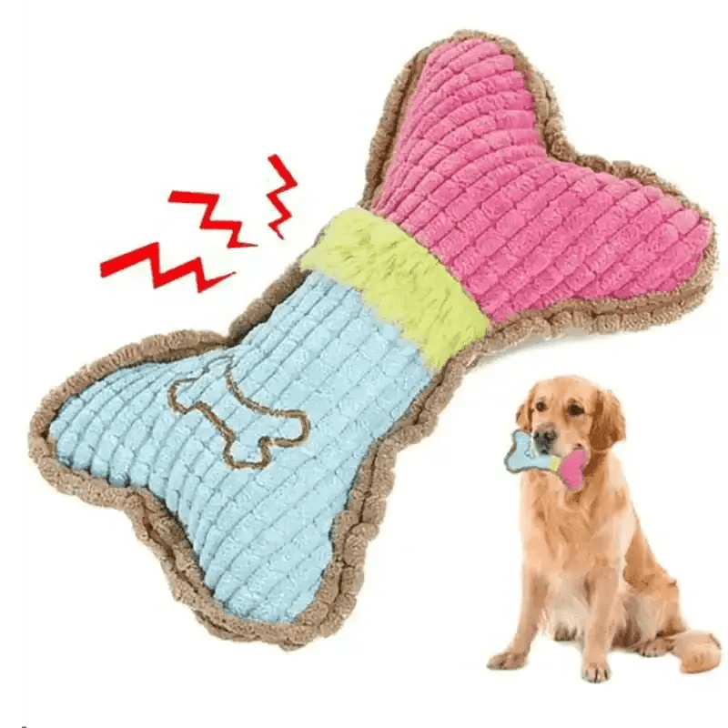 Os en peluche pour petit chien avec couineur doux, coloré, jouet sonore pour chien résistant