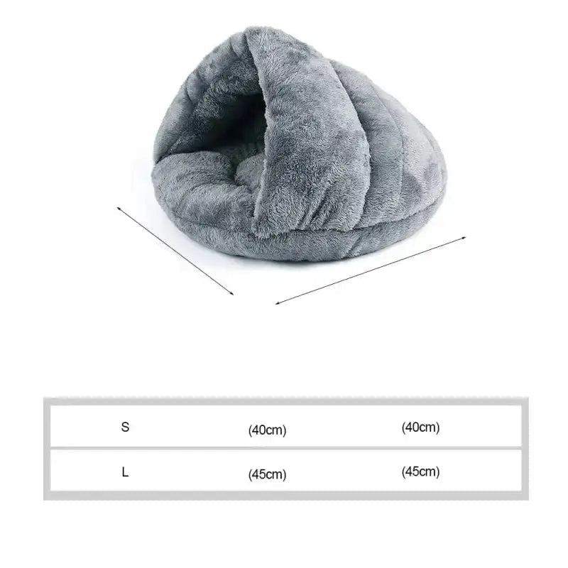 Image du panier igloo pour chien chaud et moelleux avec guide de taille, design en forme de nid