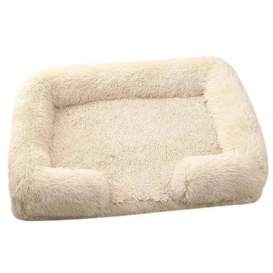 Img d’un lit moelleux pour chien avec bords confortables et panier orthopédique pour chien avec rebords