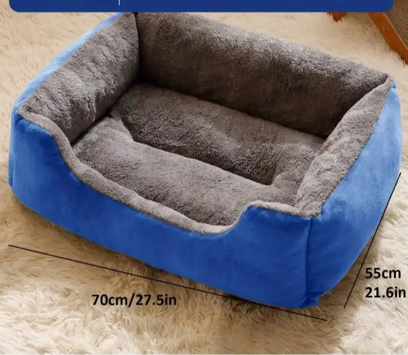 Panier chien intérieur confortable en tissu bleu et gris, panier moelleux pour chien