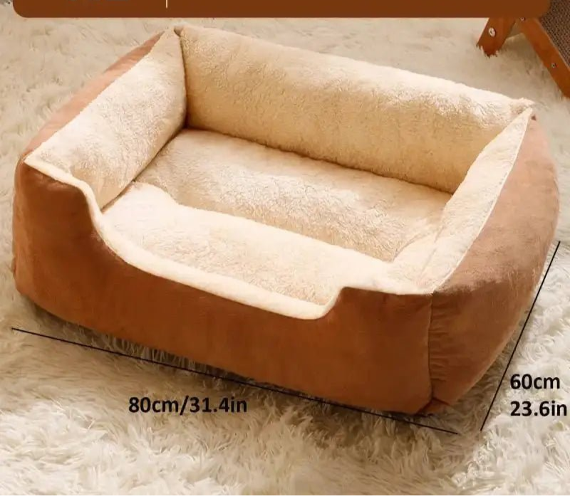 Coussin pour chien en peluche beige et marron, panier moelleux pour chien intérieur confortable