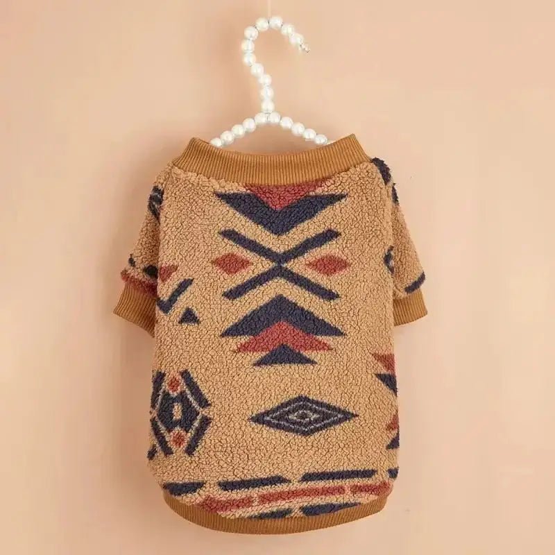 Pull chaud pour petit chien en automne, en fleece avec motif géométrique