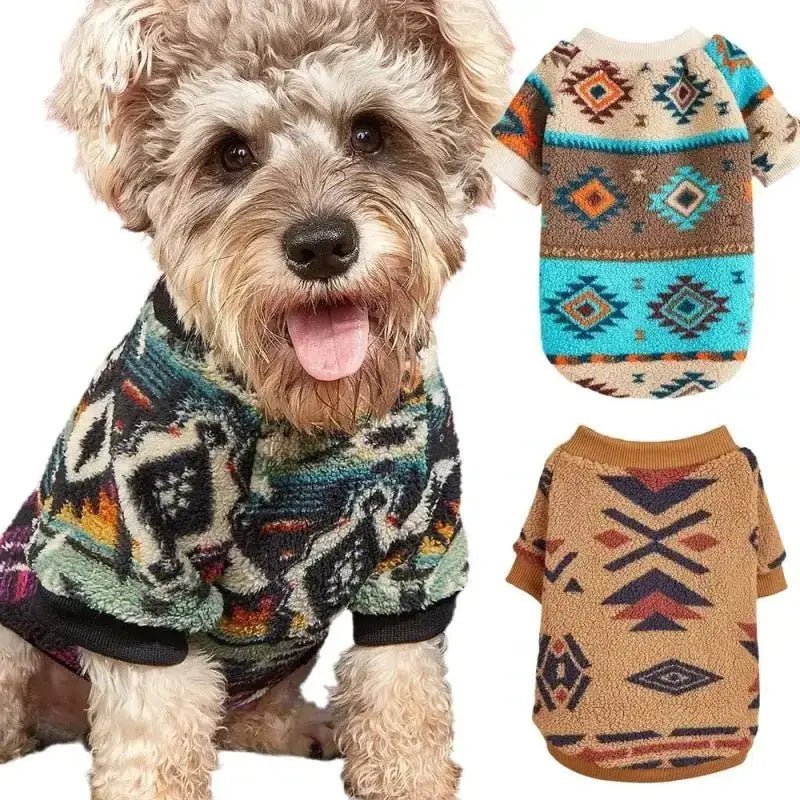 Image d’un chien portant un pull doux pour chien en automne, chaud et confortable