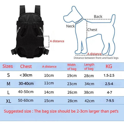 Tableau des tailles pour sac à dos aéré pour petits chiens facile à entretenir