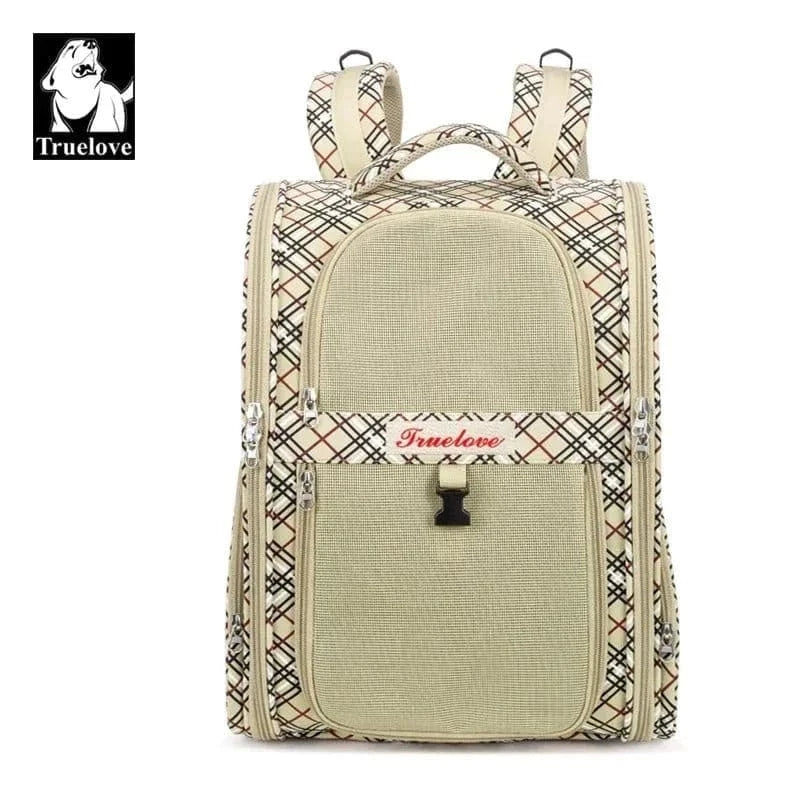 Sac à Dos Respirant Truelove pet carrier beige plaid, petite taille et maille respirante