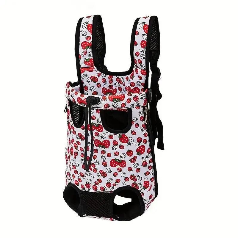 Sac à dos respirant pour chien avec pattes libres et motif à fraises, idéal pour randonnée