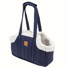 Sac de transport en tissu molletonné pour chien, sac cabas pour chien doublé chaud en bleu marine avec fausse fourrure blanche