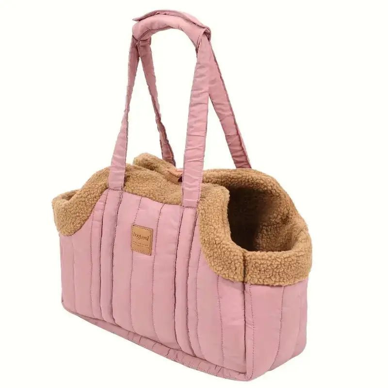 Sac cabas pour chien doublé chaud avec tissu molletonné et rembourrage rose