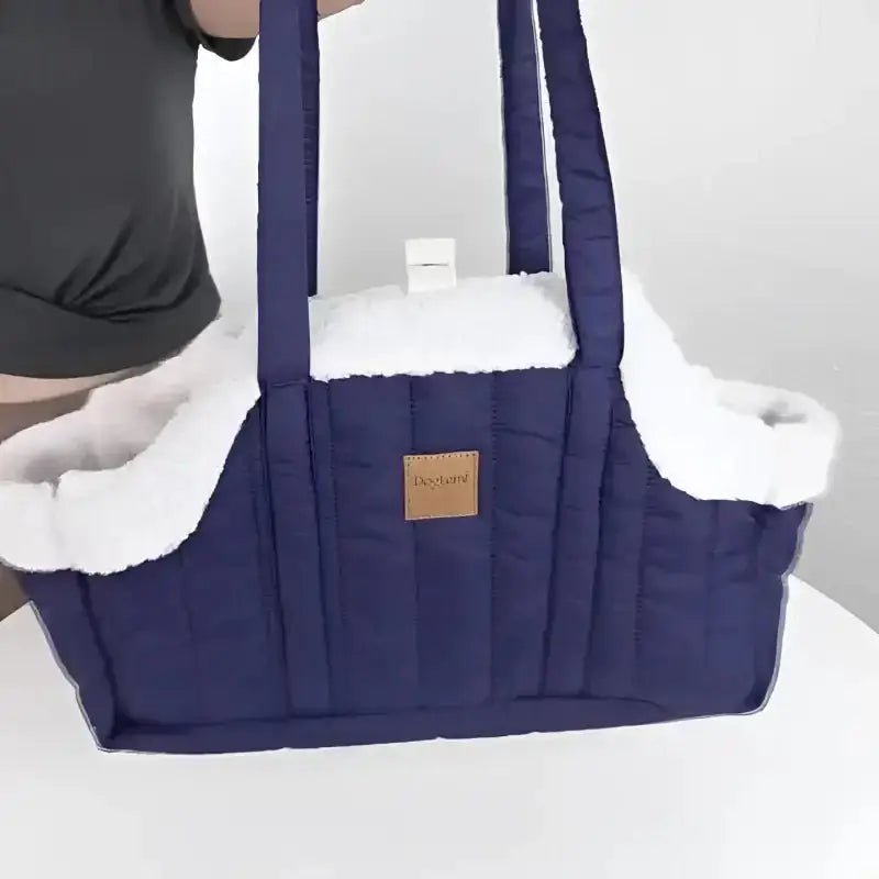 Sac de transport en tissu molletonné pour chien, sac cabas pour chien doublé chaud en bleu nuit