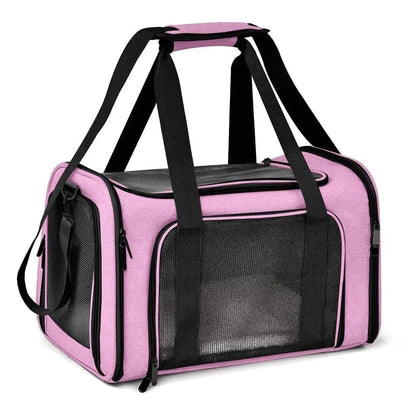 Sac de transport rose avec fenêtres en mesh, parfait pour petits chiens approuvé par les compagnies aériennes