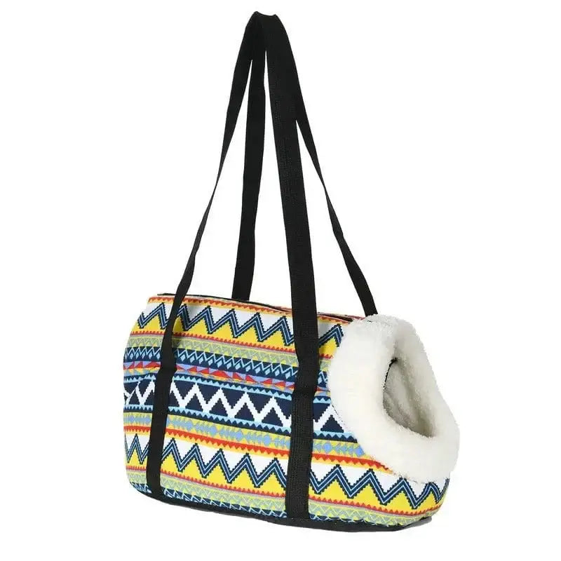 Sac avec joli design imprimé pour petits chiens, intérieur en fourrure et accessoires pour chien