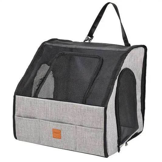 Sac de transport pour chien gris avec fenêtre en mesh, léger et sécurisé