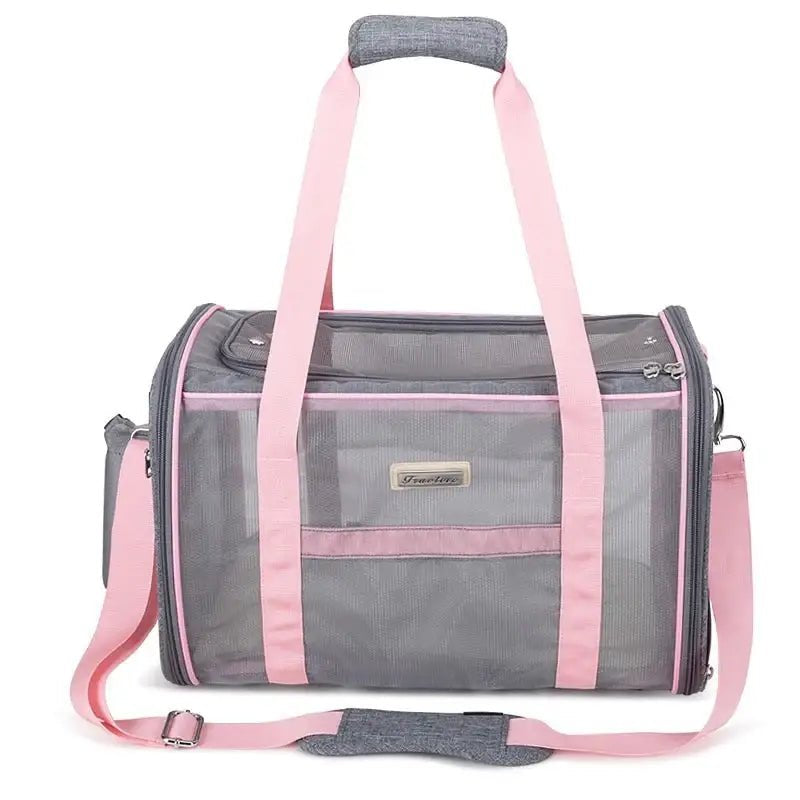 Sac de transport pour chien Truelove Adventure en mesh gris et rose avec bandoulière