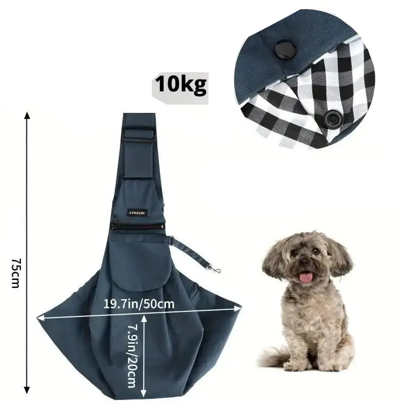 Alt image du sac ventral bandoulière pour petit chien, avec dimensions, sac pratique pour transporter un petit chien