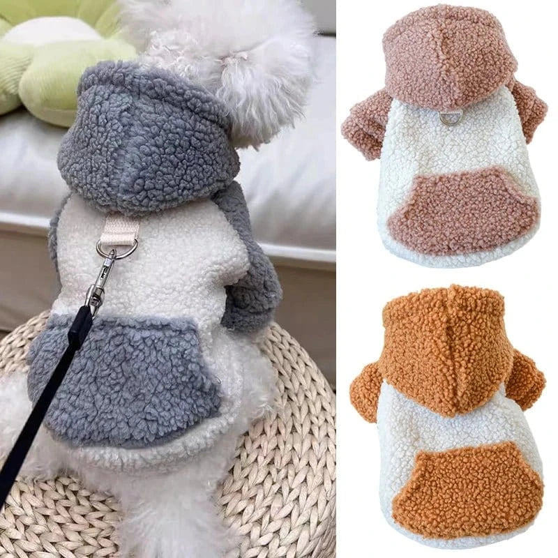 Sweat à capuche en laine berber pour petit compagnon avec attache laisse