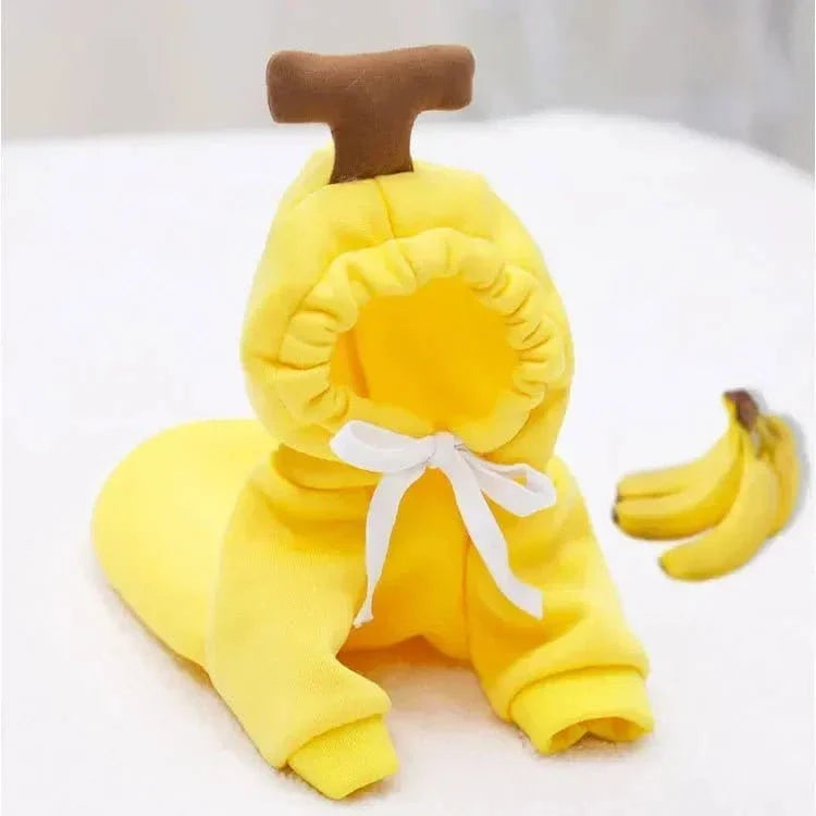 Sweat à capuche fruité pour petits chiens en polyester doux, thème banane jaune