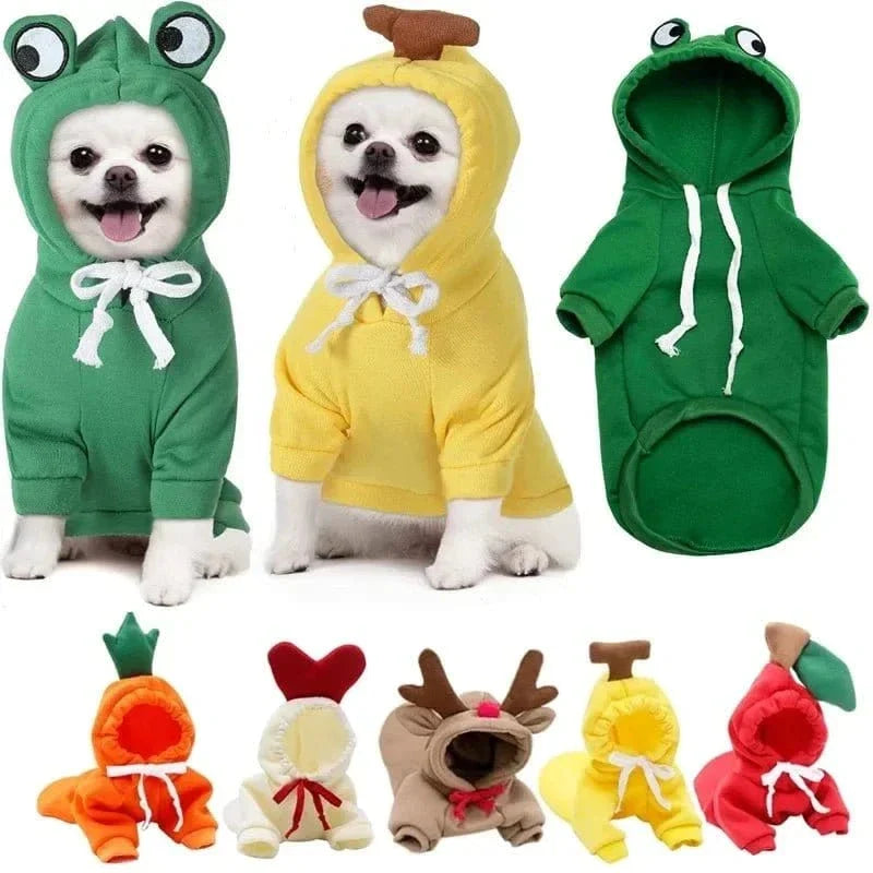 Sweat à capuche fruité en polyester doux pour petits chiens avec costumes animaux amusants
