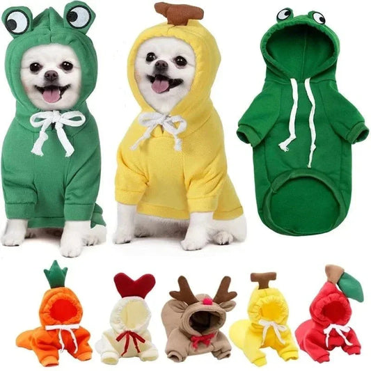 Sweat à capuche fruité en polyester doux pour petits chiens avec costumes animaux amusants