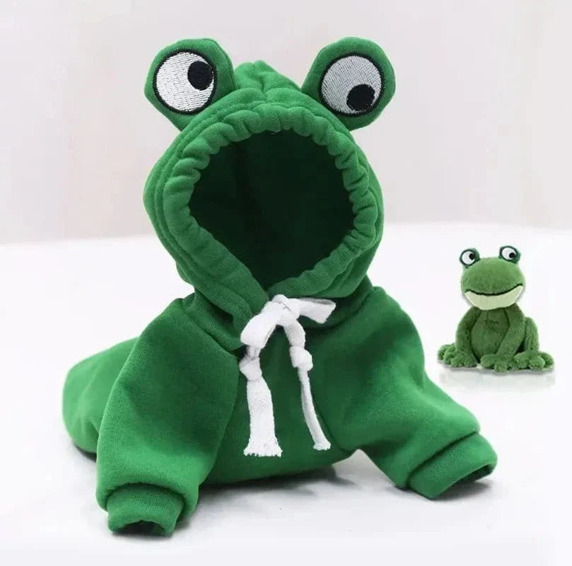 Sweat à capuche vert avec thème de grenouille, en polyester doux pour petits chiens