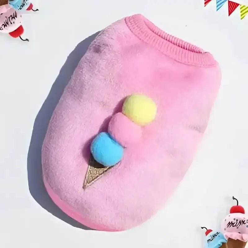 Pull en peluche pour chien motif nounours, doux et mignon, avec design glace