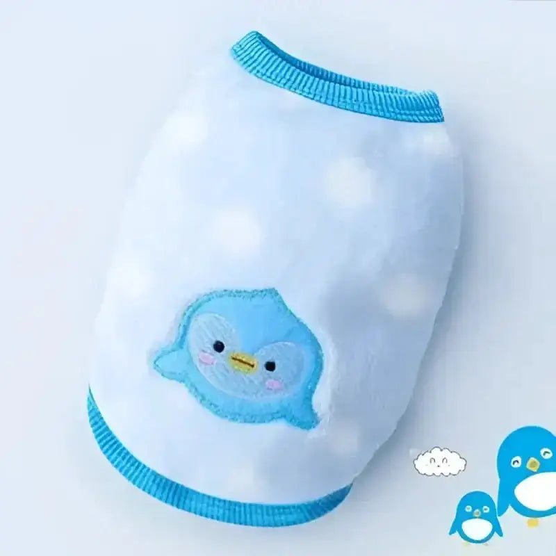Pull en peluche pour chien motif nounours avec ourson blanc et design pingouin bleu