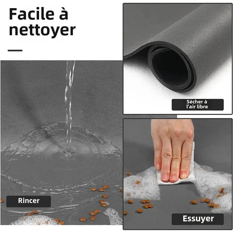 Tapis d’alimentation absorbant gris facile à nettoyer pour chien ou chat